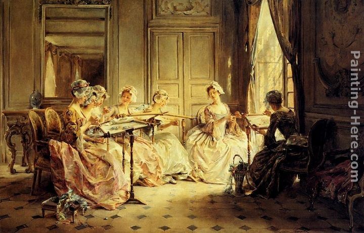 Madeleine Jeanne Lemaire An Afternoon Embroidering